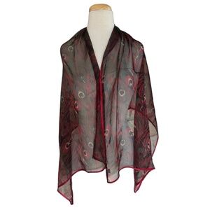 BERNIE OF NEW YORK Multicolor Silk Shawl Scarf 15”x 62” Sheer Peacock